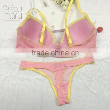 Lovely Young Ladies Pink Colour With Prined Breathable Bra and Panty Set Thong Set photo-2