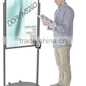 24 x 36 Poster Stand with Wheels for Floor, Double Sided, Top Insert - Black