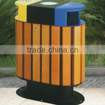 Outdoor recycling wood trash can