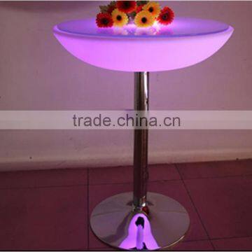 led illuminated color changeable rotomolding plastic glass top round dining table