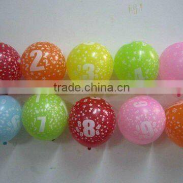 Wholesale Printed Number & Age Latex Balloons,Age Number1 2 3 4 5 6 7 8 9 10 Latex Balloons assorted colours