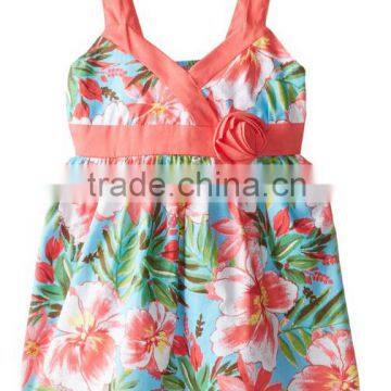 Kids Clothes Factory Manufacturer Eco-friendly Pink lovely dresses Little Girls' Floral Print Sundress