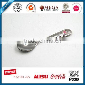 Forged SS18/10 LFGB standard baby spoon with sliver enamel decoration