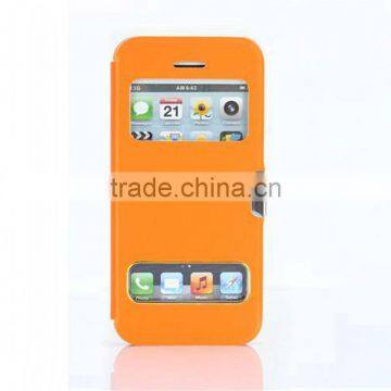 Fashion open ultrathin magnetic snap leather sheath for iphone5C orange