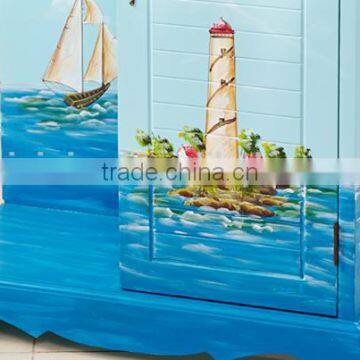 Mediterranean Style Wine Cabinet, Sailing Boat Handpainting Wine Cupboard, Solid Wood Single Door Show Cabinet (BF01-X1148) photo-6