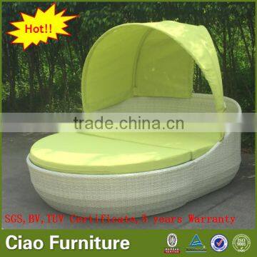 Outdoor garden rattan day bed with canopy poolside sunbed furniture