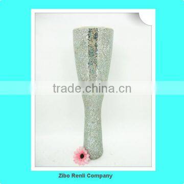 Table Decoration Chinese Slender Modern Mosaic Crackle Glass Tall Silver Vase