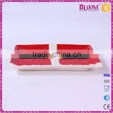 Red Ceramic Rectangle Christmas Decorative Plate photo-2
