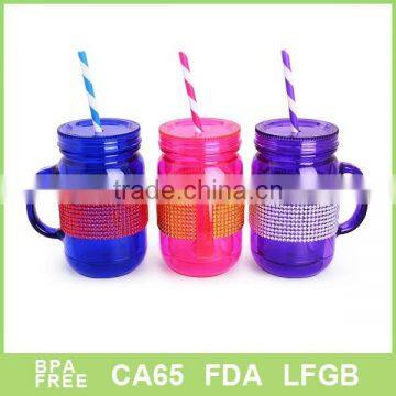 Double wall AS colorful wholesale BPA free mason jars with lids and straw