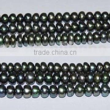 High Quality 5-6mm Peacock Green Button Shape Freshwater Pearl Strand photo-3