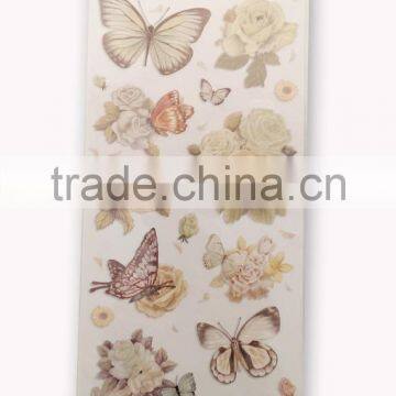 Butterfly & Rose Design Sticker in light green Color way, Popular Antique Design Decorative Glitter Sticker