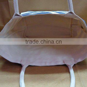 Natural Canvas Stripe Print Tote Bag - One Color Stripe - Fashionable Ecofriendly photo-3