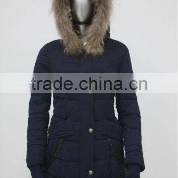 2014 Alike fashion long women jacket with faux fur hood