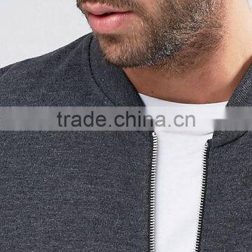 Custom Best Price High Quality New Design Durable Ribbed Collar Cotton Polyester Sweat Fabric Dark Grey Casual Men Bomber Jacket photo-3
