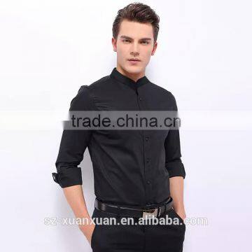 High-quality black mandarin collar slim fit men shirt 2016