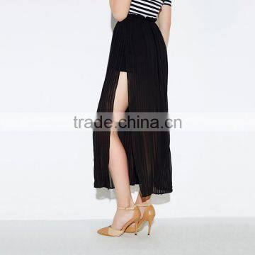 HAODUOYI Women Slit Side Chiffon Maxi Casual Skirt photo-2