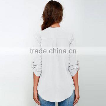 Maxnegio Flower Print V Neck Long Sleeve With Tab Woman Blouse Ladies Crop Top photo-2