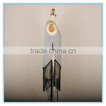 Long Jersey Knit Women Tank Top With Braiding Sweep photo-2