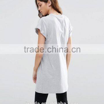 Manufactory Custom Logo Print Longline Short Sleeve Women T Shirt photo-3