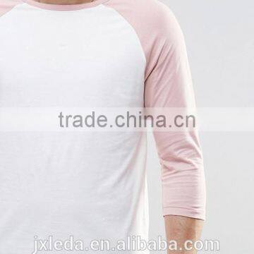 Men 100% Cotton Crew Neck Contrast Raglan 3/4 Sleeve T-shirt Wholesale Custom photo-3