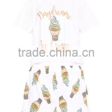 MGOO Custom Design Women Pyjama Set Screen Print Crop Top With Full Print Shorts Funny Pajamas Set photo-4