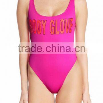 Retro One-Piece Swimsuit Double Scooped Neckline Customize Screenprinted Logo Across Bust Swimwear High-Cut Sides Nylon Stretchy photo-5