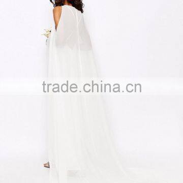 New Arrival Bridal Jumpsuit With Detachable Cape Deep V Neck Maxi Dress White Elegant Slip Dress photo-4