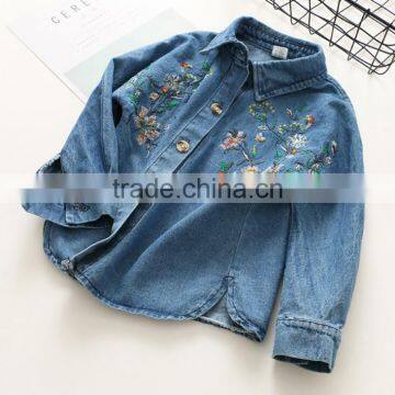 2-7 Years 2017 Wholesale Girls Denim Shirt Fashion Autumn Fashion Embroidery Girl Blouse photo-2
