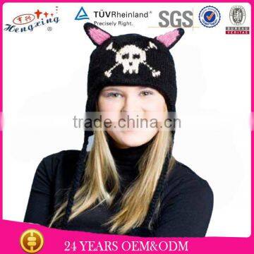 Custom Design Best Seller Cute Kitty Skull Spirit Knitted Animal Hood Hat