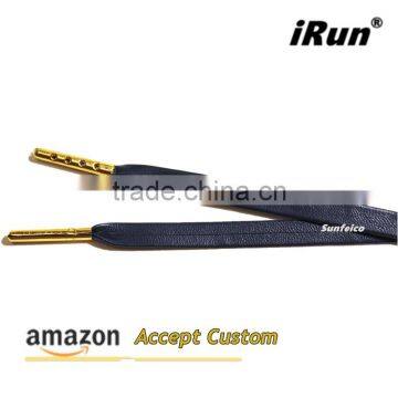 Gold/Silver Metal Tips PU Leather Laces Official Faux Sheepskin Flat Shoelaces Italian Goatskin Shoes Strings for Martin Boots photo-3