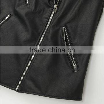 Women's Cool Black Moto Riders Coats Diagonal Front Zipper Leather Jackets photo-5
