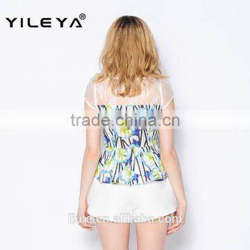 Sexy Cute Colorful Floral Pattern Printed Latest Summer Fashion Blouses Shirts, Patterns of Summer Blouses,korean Summer Blouses photo-4