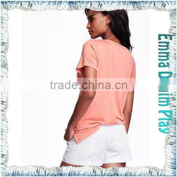 Customized Sketch Girl's Sexy Colorfast Dyeing Slub Knit Cotton Heart Deep V Neck T Shirts photo-2