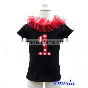 Red White Polka Dots Number 1 Black Short Sleeves Top 1-10Y