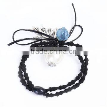 Cheap Wholesale Ponytail Holder Leaf Deep Blue Flower Acrylic Hair Ties photo-2