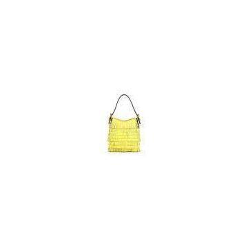 Yellow Tassel Womens Leather Handbag For Ladies , Barrel Shape