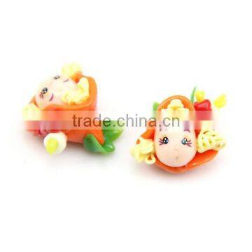 Orange Peaked Hat Cute Girl Doll Polymer Clay Micropore Bead For Jewelry Making