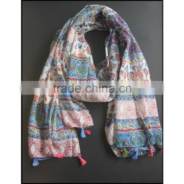 printing high density voile fringe polyester scarf