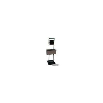 Roll paper holder in chrome & S/S magazine holder in matt + rubber wood lid & base  in dark walnut color.