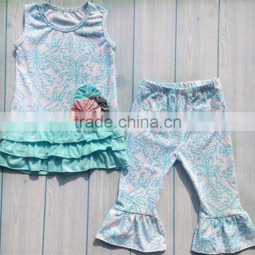 Factory price light blue flower adornment girl summer outfits