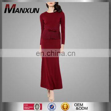 Maroon Pleats Long Dress Baju Kurung Peplum Design Melaysia Dress Islmaic Clothing For Ladies