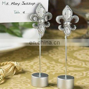 Silver-Colored Fleur de Lis Place Card Holder with Rhinestone Accents