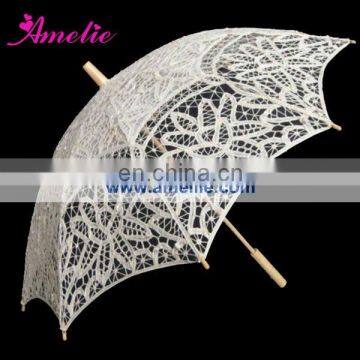 A0168-45cm Wooden Straight Hand White Color Cotton Wedding umbrella corporation