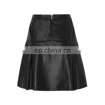 Black Pleat Leather Skirt