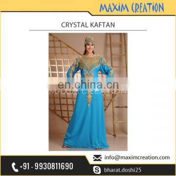 Cost Effective and Top Selling Sky Blue Colour Golden Crystal Work Kaftan Available