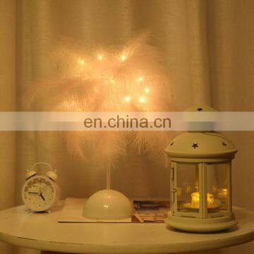 New Arrival Modern Luxury LED Feather Table Lamp Pink White Feather Lamp Battery For Bedroom Room Decoration