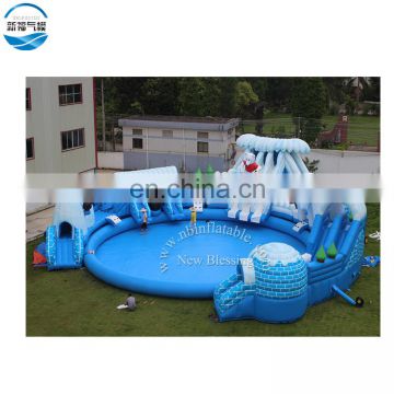 Cartoon theme Inflatable  water  slide with pool for water entertainment