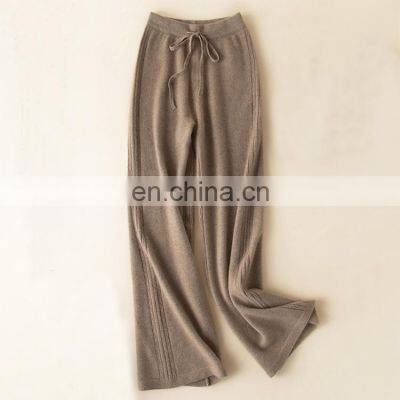 Women Wide Leg Plain Knit Loose Stright Trousers Casual Wool Pants