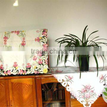 Red and Yellow Flower Lace Embroidered Tablecloth Fabric Wholesale Round Wedding Table Cover photo-5