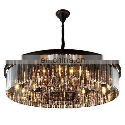 2022 Newest Design big black round luxury asfour pendant lamp restaurant living room classic crystal chandeliers ceiling